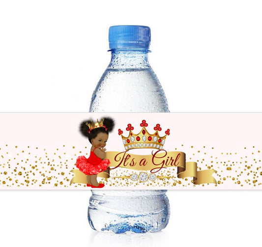 25 Red African American Princess Water Bottle Labels