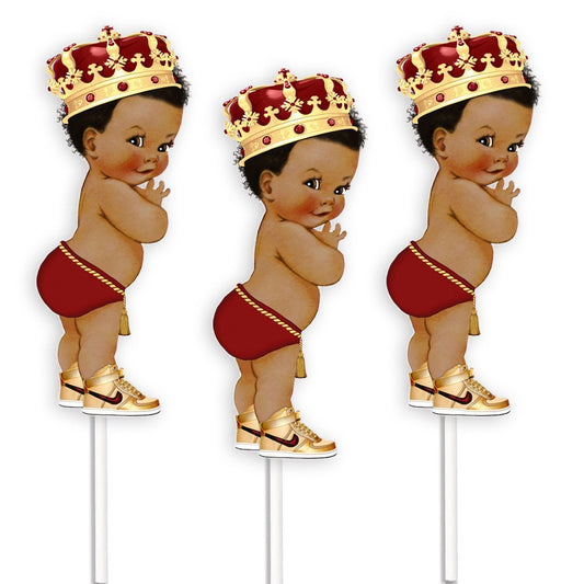 3 Burgundy Prince Royal Baby Boy Shower Table Centerpieces