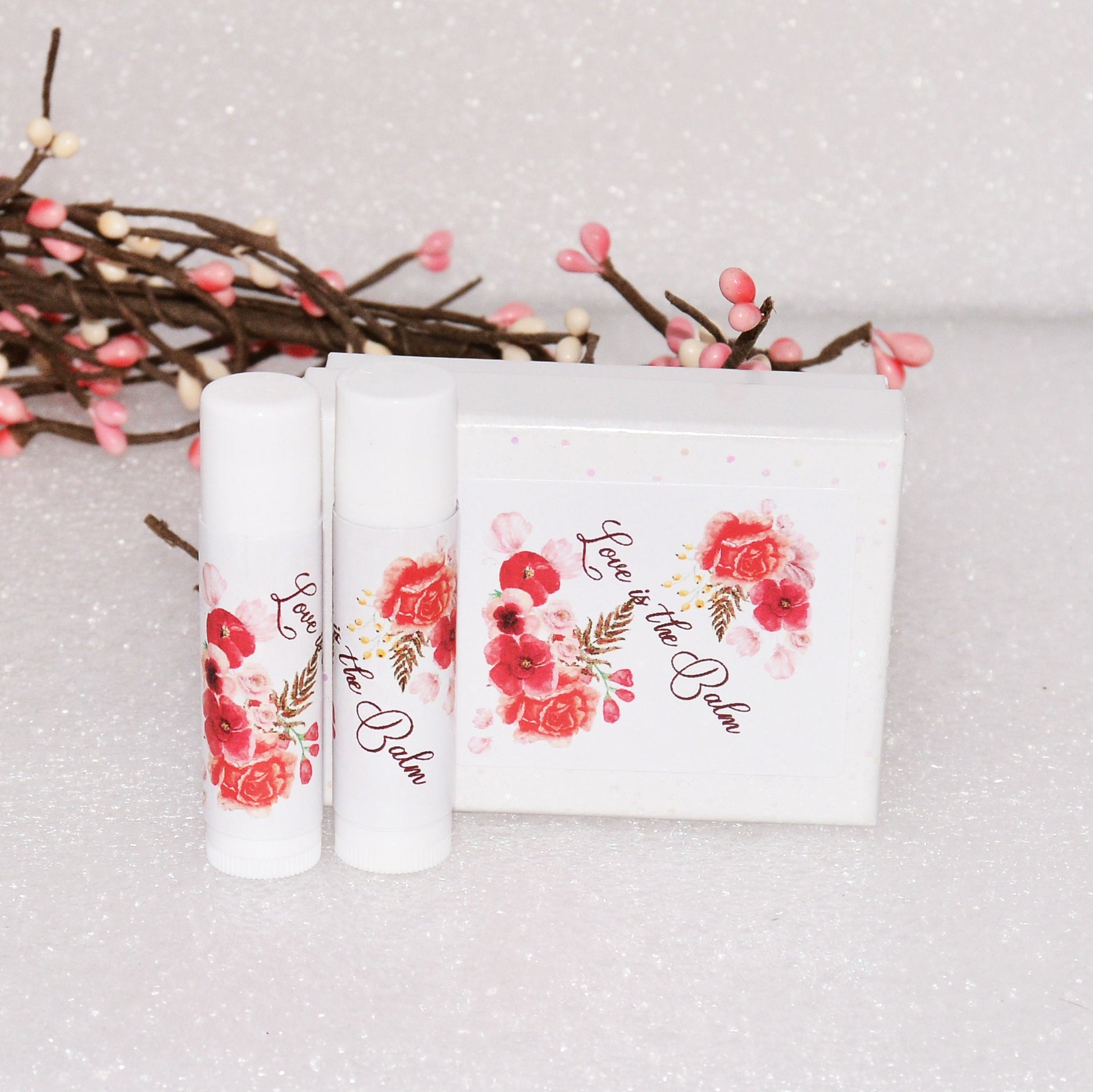 30 Lip Balm Labels, Floral Coral Bridal Shower Wedding Chapstick Favor Stickers Wrappers