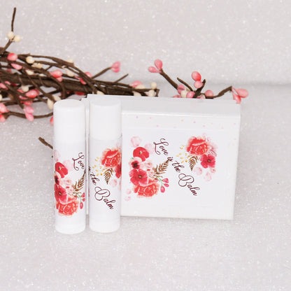 30 Lip Balm Labels, Floral Coral Bridal Shower Wedding Chapstick Favor Stickers Wrappers