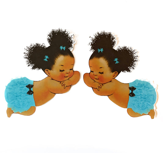 Turquoise Sleeping Baby Cutouts African American Birthday Table Decor