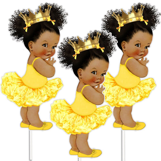 3 Yellow Gold Princess Centerpieces African American Baby shower Decor