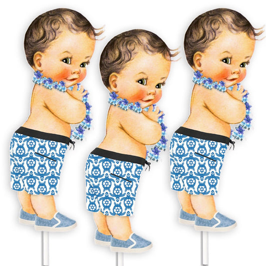 Luau Boy Cake Topper Centerpiece Cutouts for Aloha Baby Shower Birthday Table Decoration, Tropical Party Decor