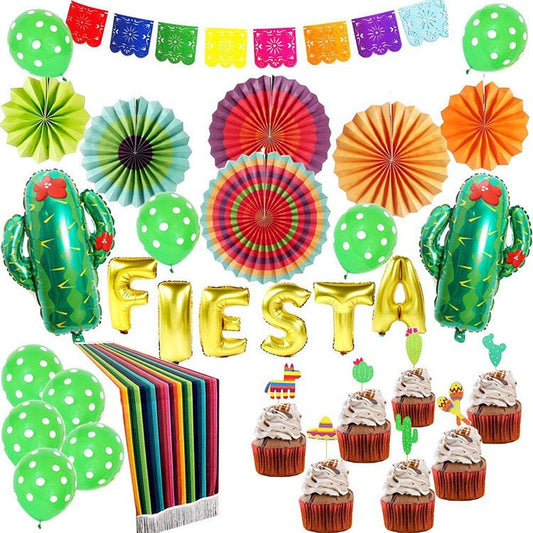 Mexican Fiesta Balloons Party Birthday Kit Paper Fan Tassel Garland