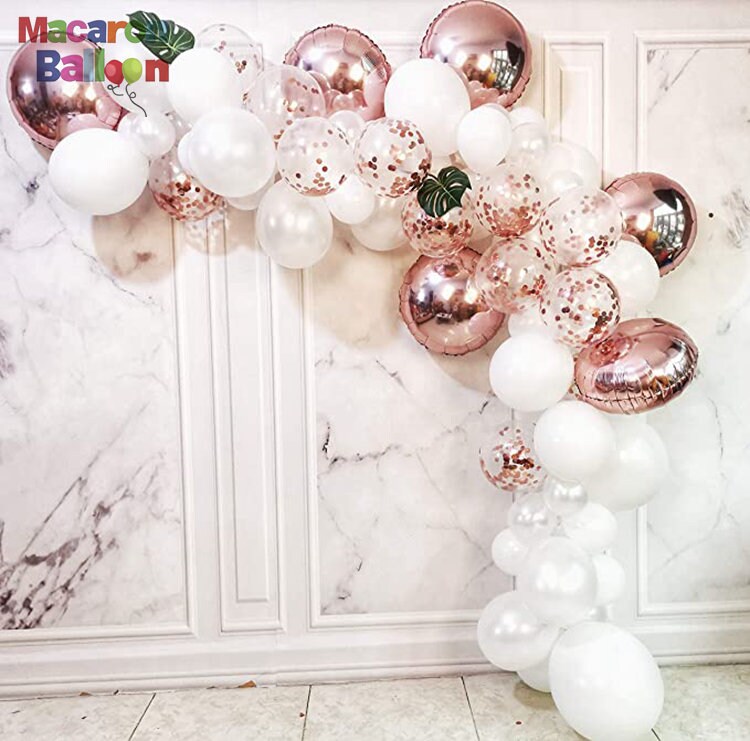 Rose Gold White Balloons Garland Arch, Wedding Girl Baby Shower Birthday Decoration Backdrop