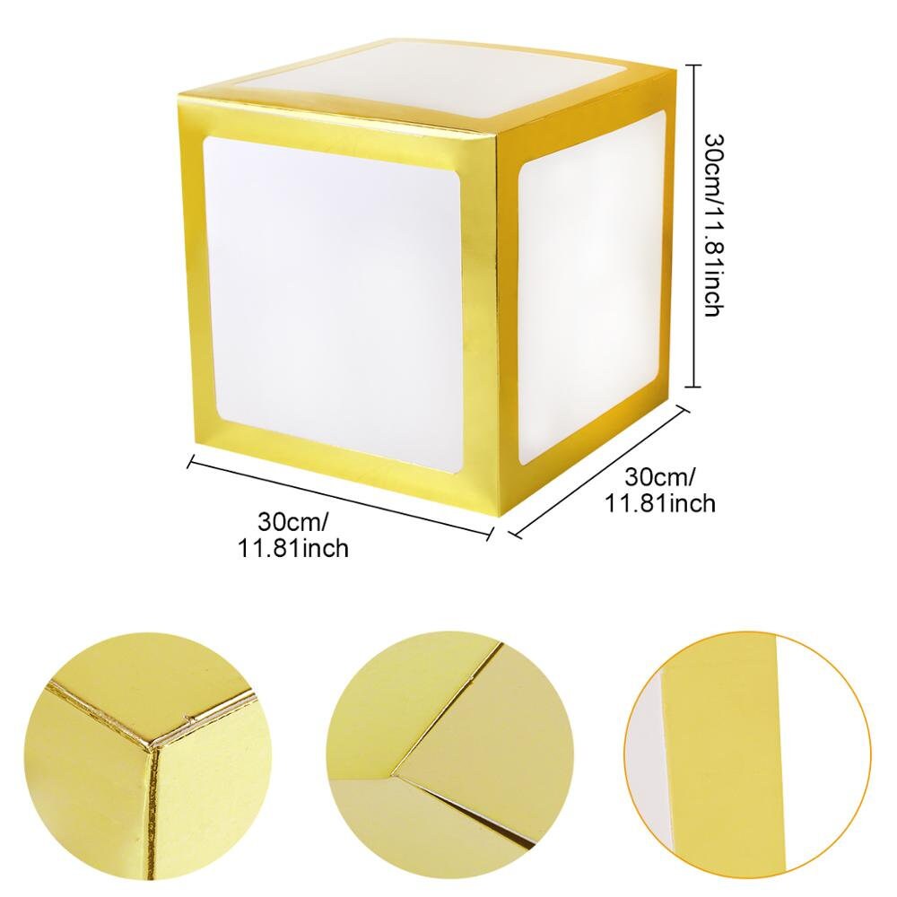 Pre-folded gold baby shower balloon boxes, 12 x 12 x 12 inches