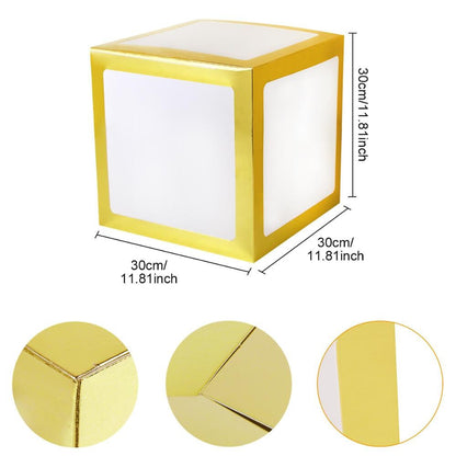 Pre-folded gold baby shower balloon boxes, 12 x 12 x 12 inches