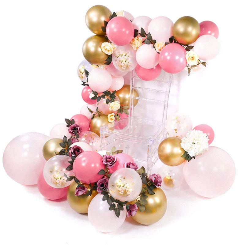 Pink Gold Confetti Balloons Arch Garland Kit Wedding Baby in Bloom Princess Baby Shower Birthday