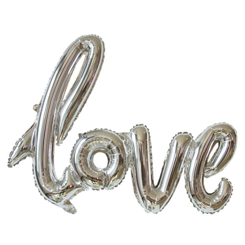 Giant Letters Balloons, Silver Love Valentines Balloons, 41" Script Balloon Wedding Bridal Shower Photo Prop