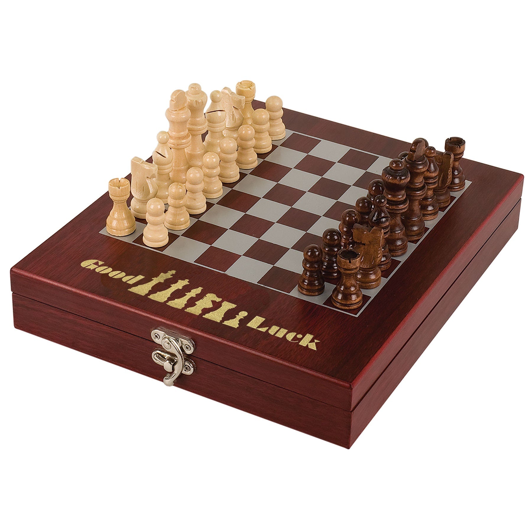 Personalized Chess Set Box Rosewood Finish Gift for Birthday Wedding