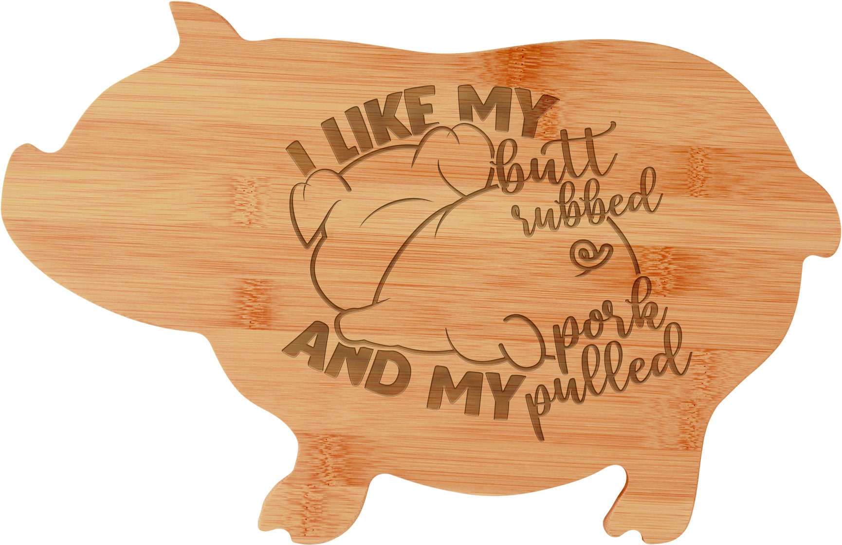 Personalized pig cutting board on a wooden background, emphasizing the natural material.