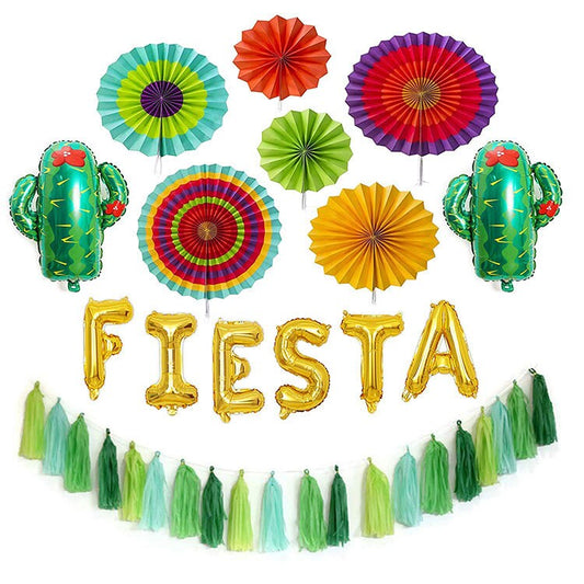 Fiesta Mexican Cactus Balloons Party Birthday Kit Paper Fan Tassel