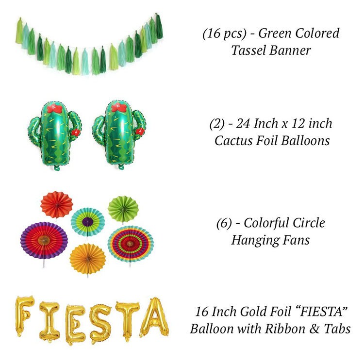 Fiesta Mexican Cactus Balloons Party Birthday Kit Paper Fan Tassel