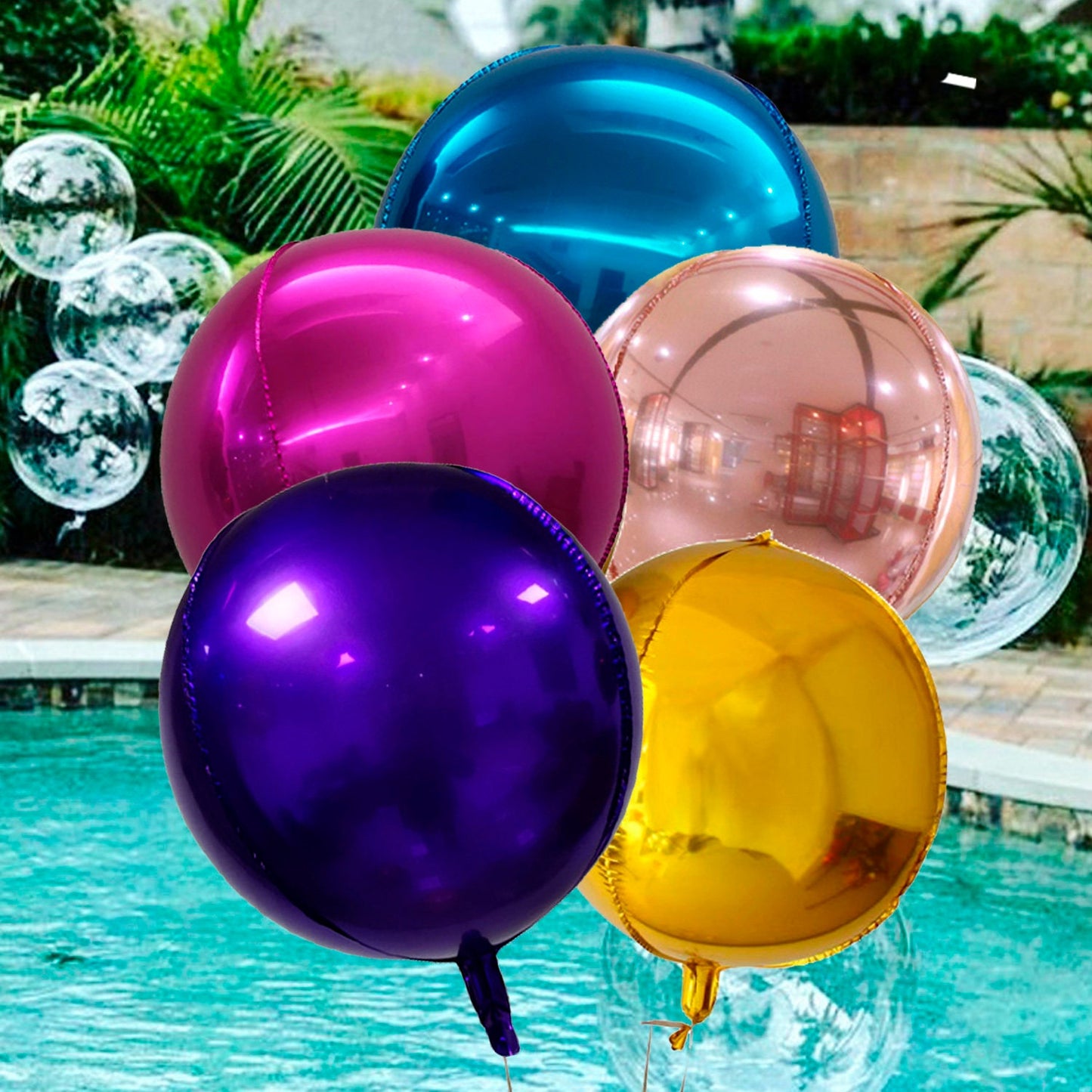 2 Round Foil Mylar Balloons, Gold Rose Purple Pink Blue Festival Wedding Birthday Party Decor 10" 18" 22" 32"