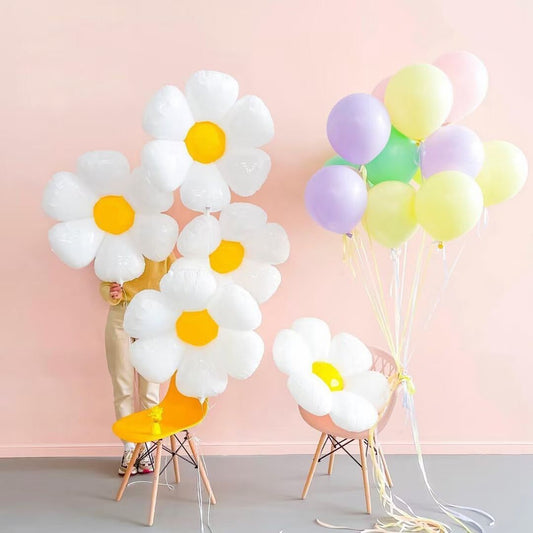 2 White Daisy Birthday Party Balloons Decoration