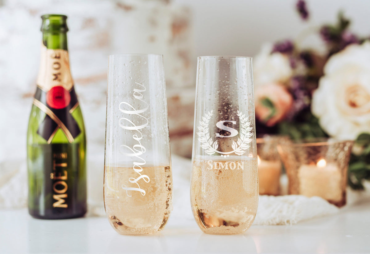 Personalized Champagne Glass, Laser Engraved | Wedding & Bridal Shower Gift
