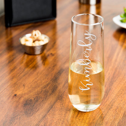 Personalized Champagne Glass Laser Engraved Etched Wedding Stemless Flute Gift for Her Him