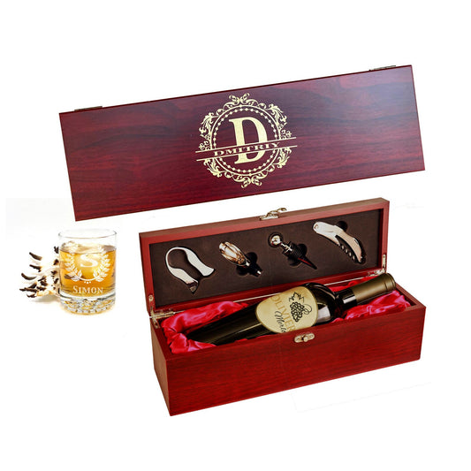 Personalized Wine Box with Tools Rosewood Birthday Gift for Man Woman Wedding