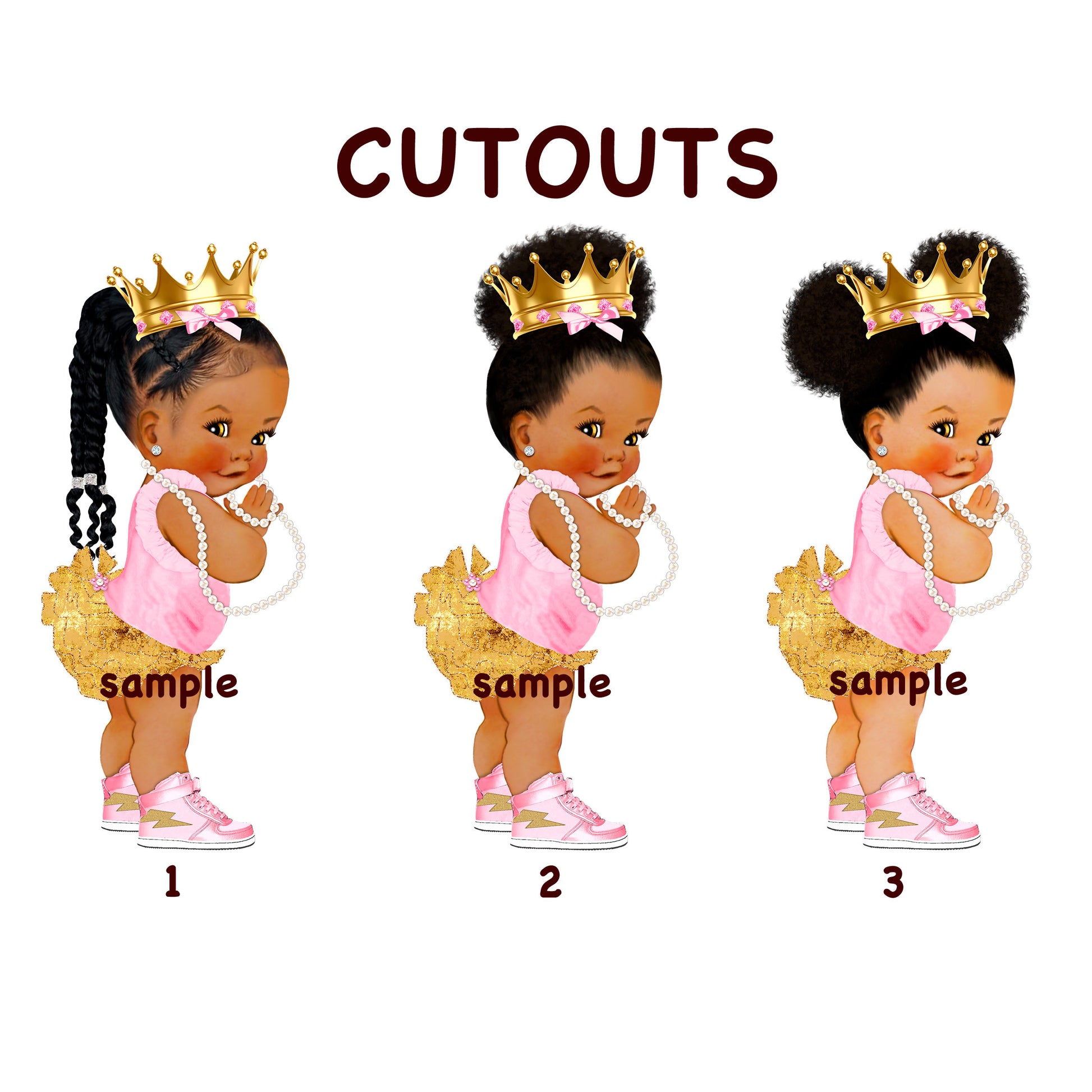 Cutouts Princess Pink & Gold Sneakers Ruffle Pants African American Baby Shower