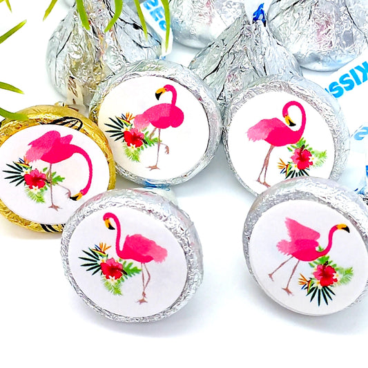 Pink Flamingo Kisses Stickers: Hawaiian Party Favors
