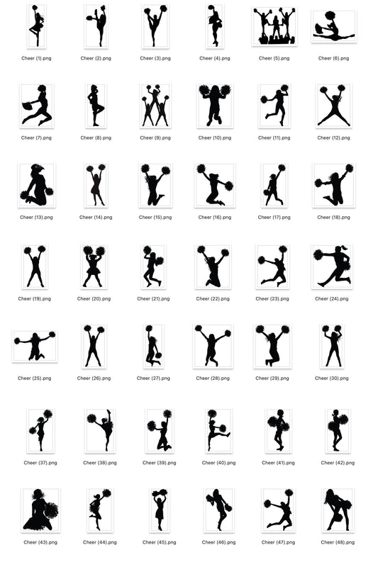 Design chart with 48 cheerleader silhouette choices for custom engraving.