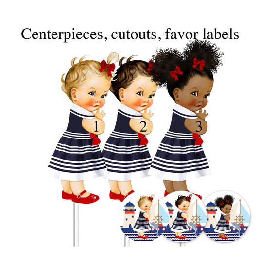 Nautical Girl Baby Shower Centerpiece Cutouts Favor Labels Birthday Decoration Table Wall Decor