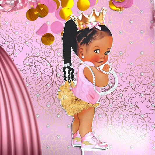 Cutouts Princess Pink & Gold Sneakers Ruffle Pants African American Baby Shower