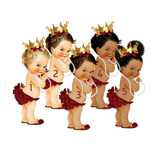 Cutouts Princess Burgundy Centerpiece Ruffle Pants African American Baby Shower 1st Birthday Party Supply Table Wall Decoration