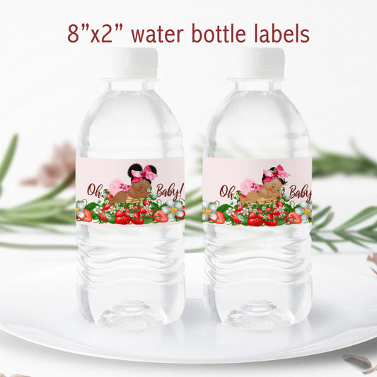 Girl Strawberry Water Bottle Labels Sleeping Baby Shower Party Favor Stickers Decoration