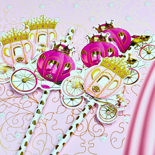 Cutouts Paper Straws Princess Carriage Cinderella Baby Shower Birthday Table Drinwear Decoration