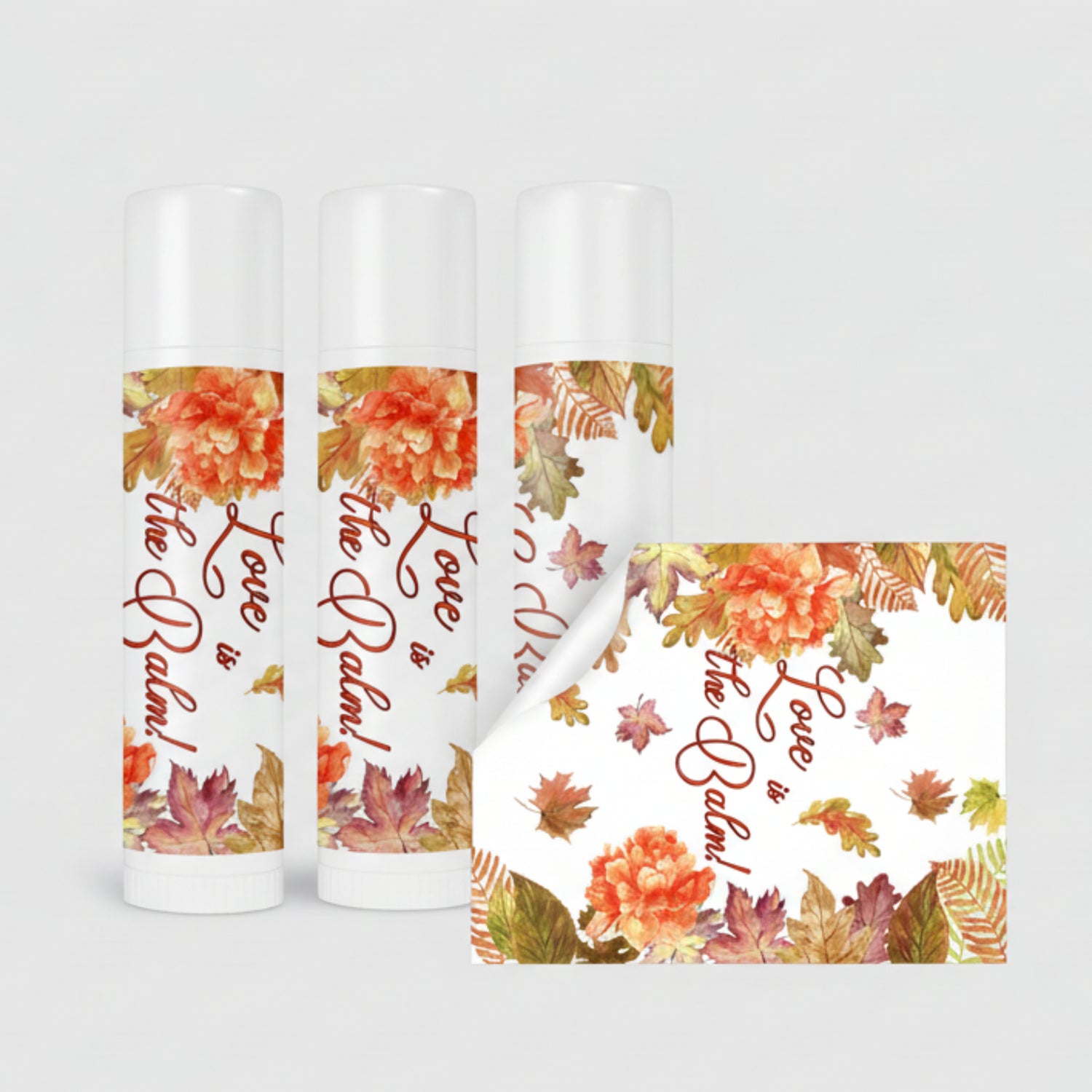 Fall floral lip balm labels – autumn wedding and bridal shower favor stickers, set of 15