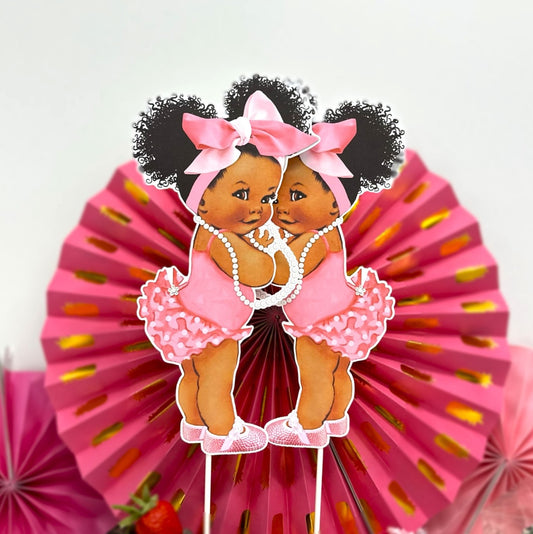 Pink Baby African American Girl Centerpiece Cutouts, Baby Shower Birthday Party Decoration