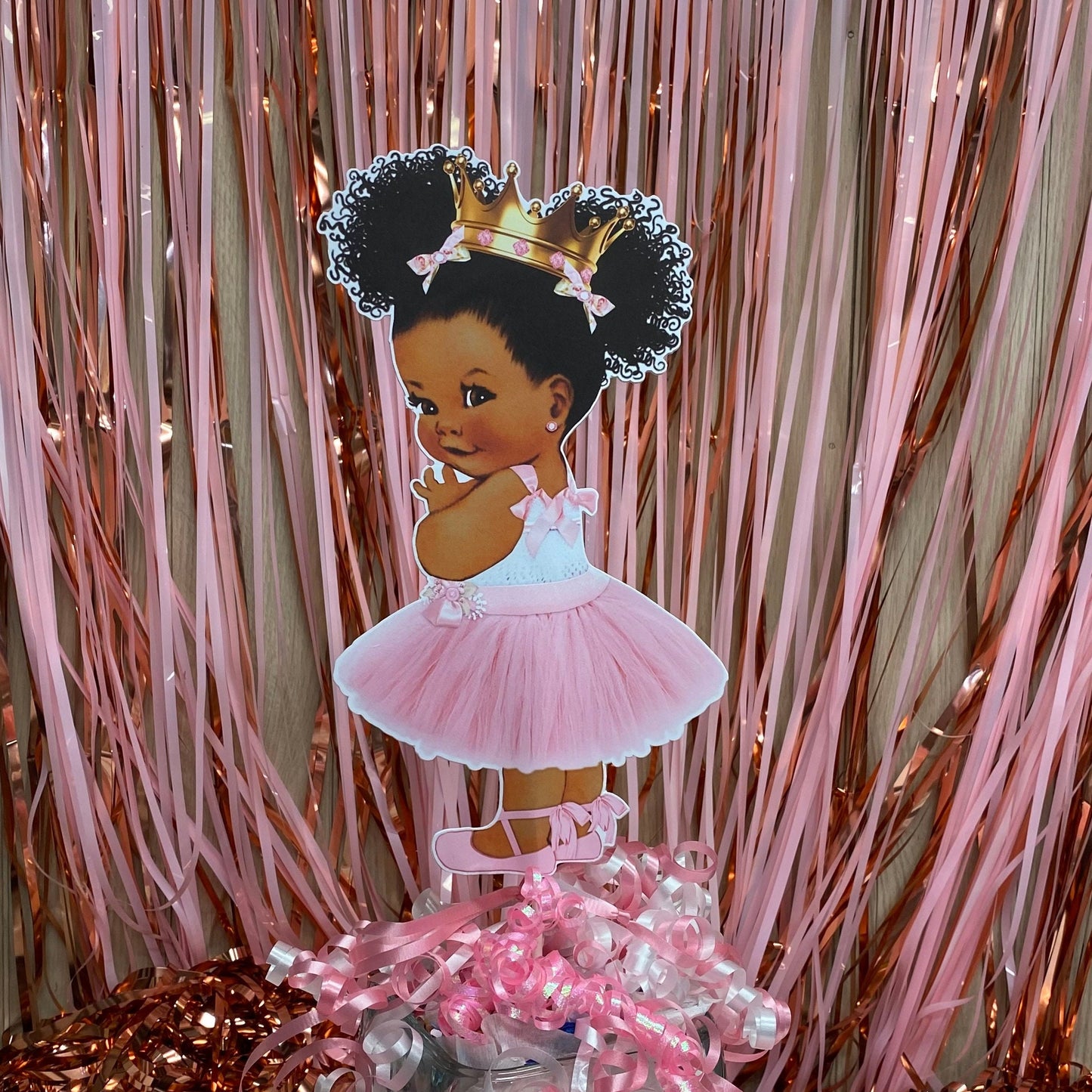 Pink Princess Centerpieces African American Baby Shower Birthday Balloon Banner Crown Headband Decoration