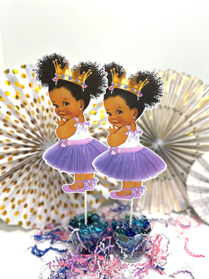 Lavender Princess Centerpieces Gold Crown African American Birthday Baby Shower Diaper Cake Topper Table Decoration