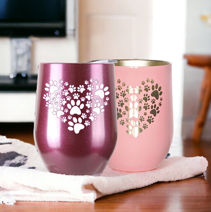 Heart Paw Tumbler Laser Engraved Cat Dog Lovers 12 Oz