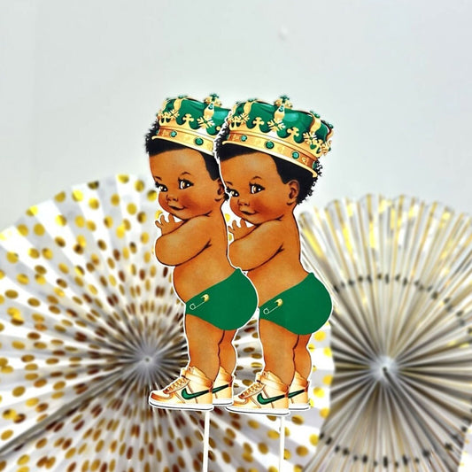 Green diaper gold crown prince diaper cake topper