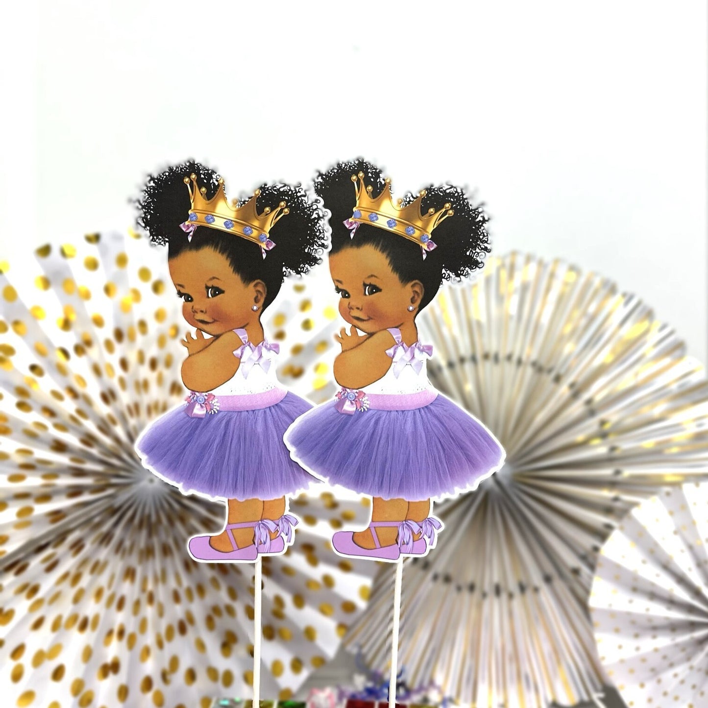 Lavender Princess Centerpieces Gold Crown African American Birthday Baby Shower Diaper Cake Topper Table Decoration