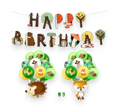 Woodland Birthday Banner Balloons Animals Decorations, Wild One Birthday, Forest Party Decoration