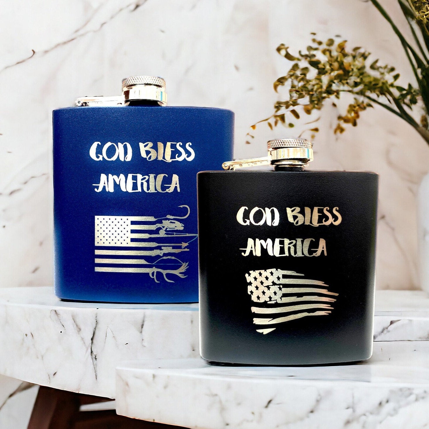God Bless America Flask Stainless Steel Gift Laser Engraved