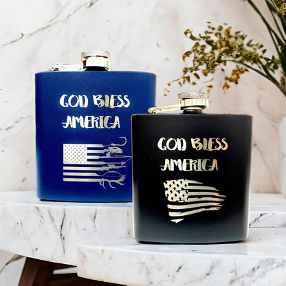 God Bless America Flask Stainless Steel Gift Laser Engraved