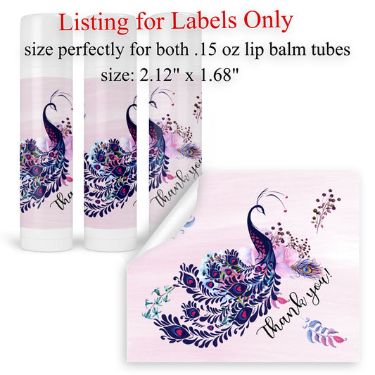 Peacock Wedding Favor Labels: Personalized Lip Balm Stickers