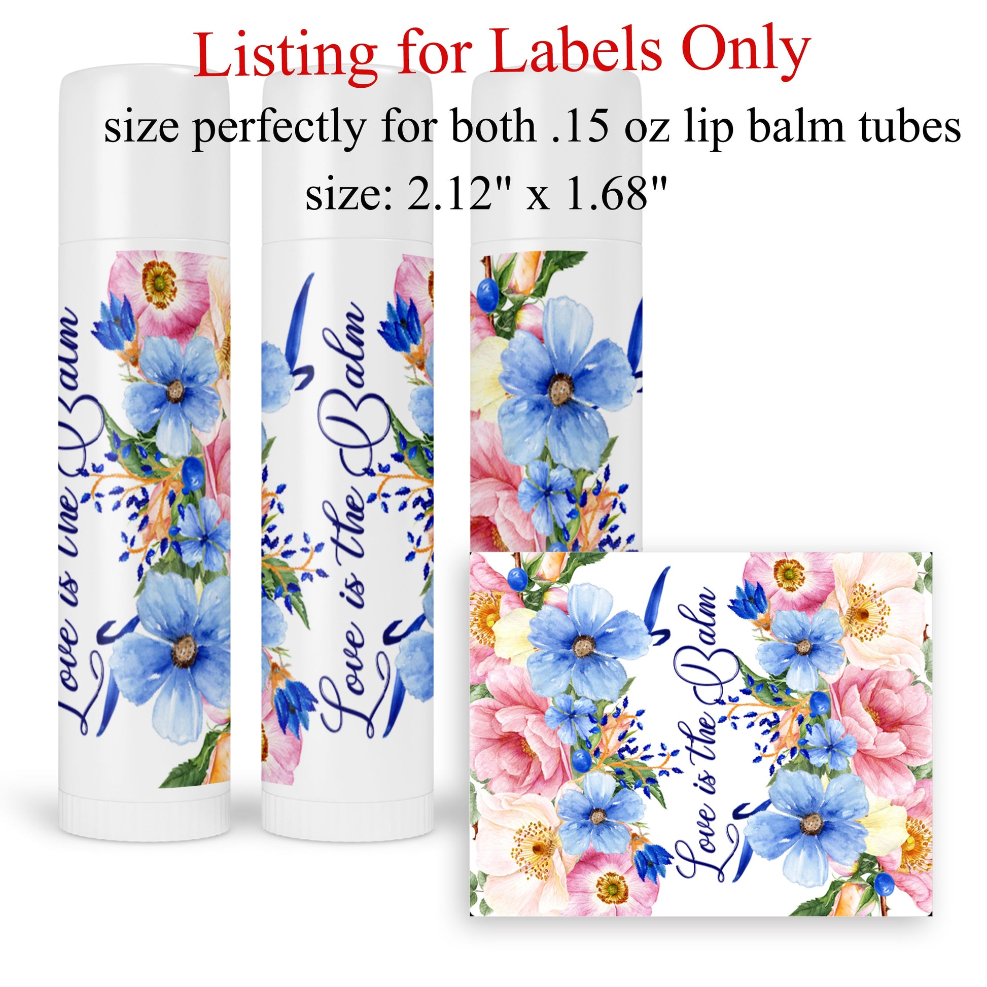 Rustic Lip Balm Labels Pink Blue Floral Wedding Stickers Chapstick Party Favor Labels