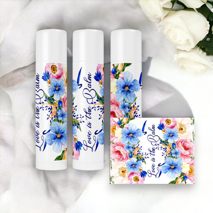 Rustic Lip Balm Labels Pink Blue Floral Wedding Stickers Chapstick Party Favor Labels