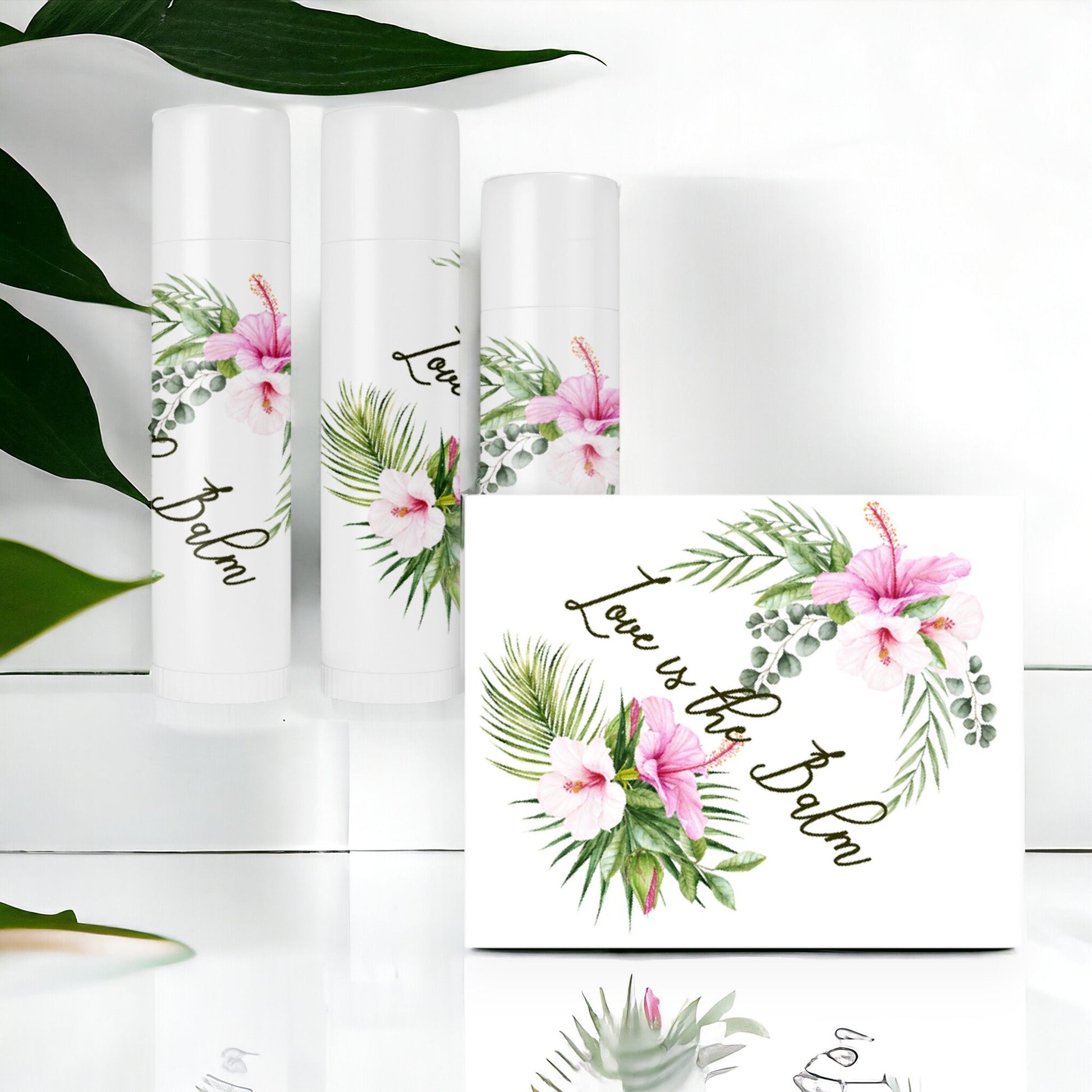Tropical Wedding Lip Balm Labels, Hawaiian Bridal Shower Chapstick Stickers, Party Favor Birthday Labels