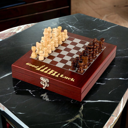 Personalized Chess Set Box Rosewood Finish Gift for Birthday Wedding