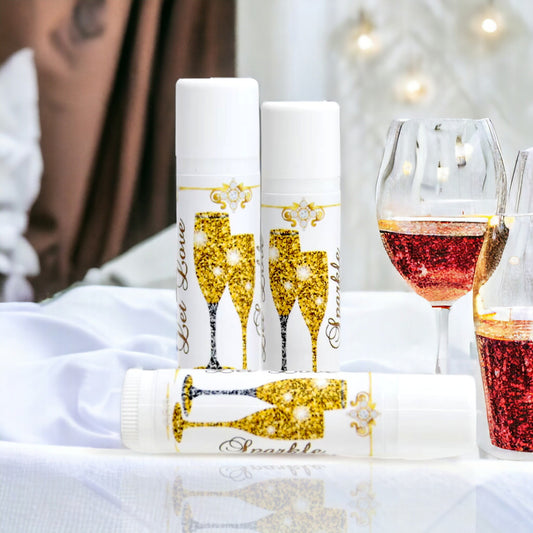 Gold Champagne Wedding Lip Balm Labels: Party Favor Stickers, Set of 30