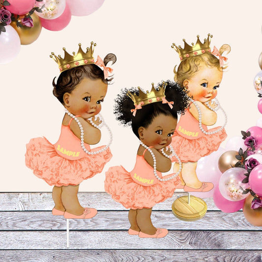 Peach Theme Little Princess Centerpiece Cutouts, Topper Baby Shower 1st Birthday Table Decoration