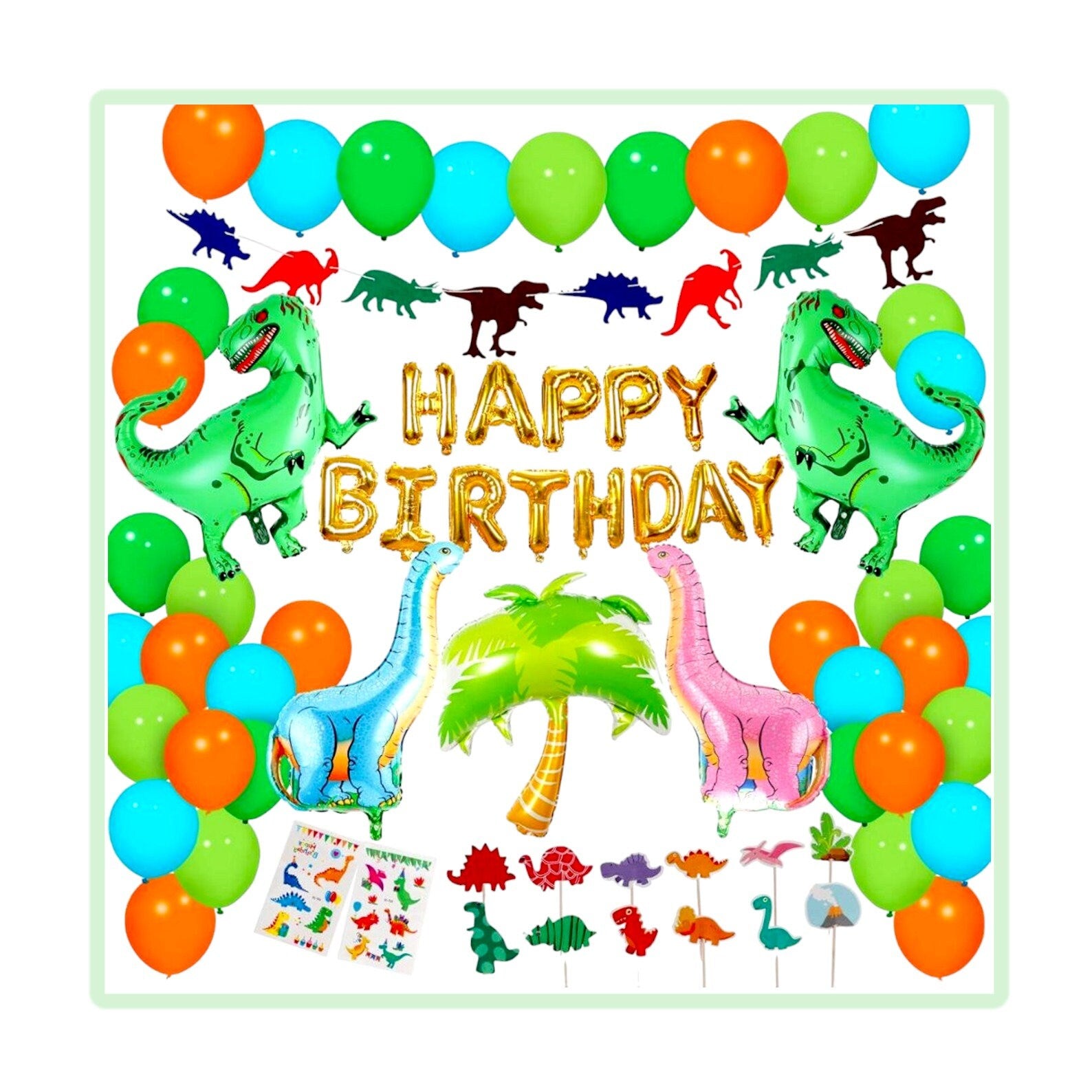 Dinosaur Party Decor Kit, Three Rex Backdrop Balloons, Dino Theme Garland, Jumbo Dino Balloons, Kids Dinosaur Party