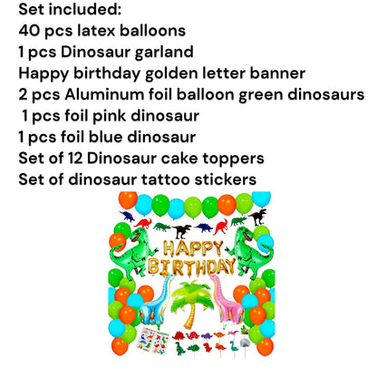 Dinosaur Party Decor Kit, Three Rex Backdrop Balloons, Dino Theme Garland, Jumbo Dino Balloons, Kids Dinosaur Party