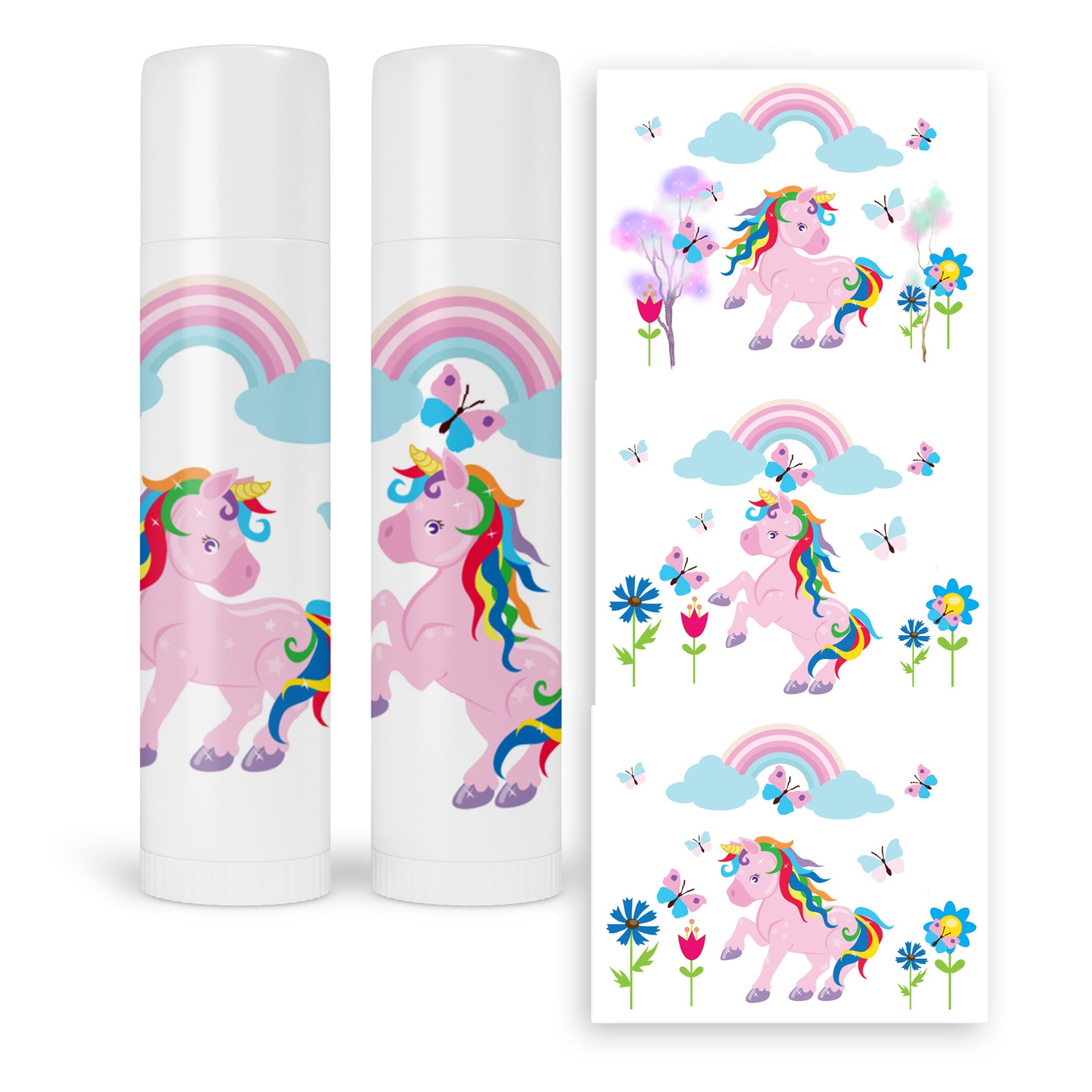 Unicorn baby girl lip balm labels – birthday and baby shower party favor stickers, set of 15